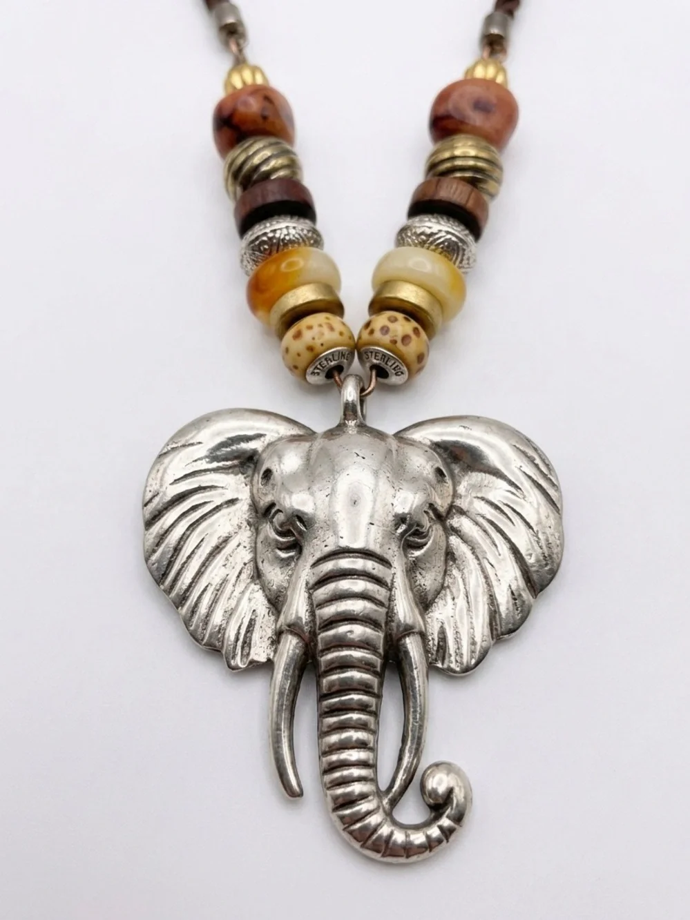Boho Elephant Pendant Beaded Necklace Artisan Style Fashion Jewelry